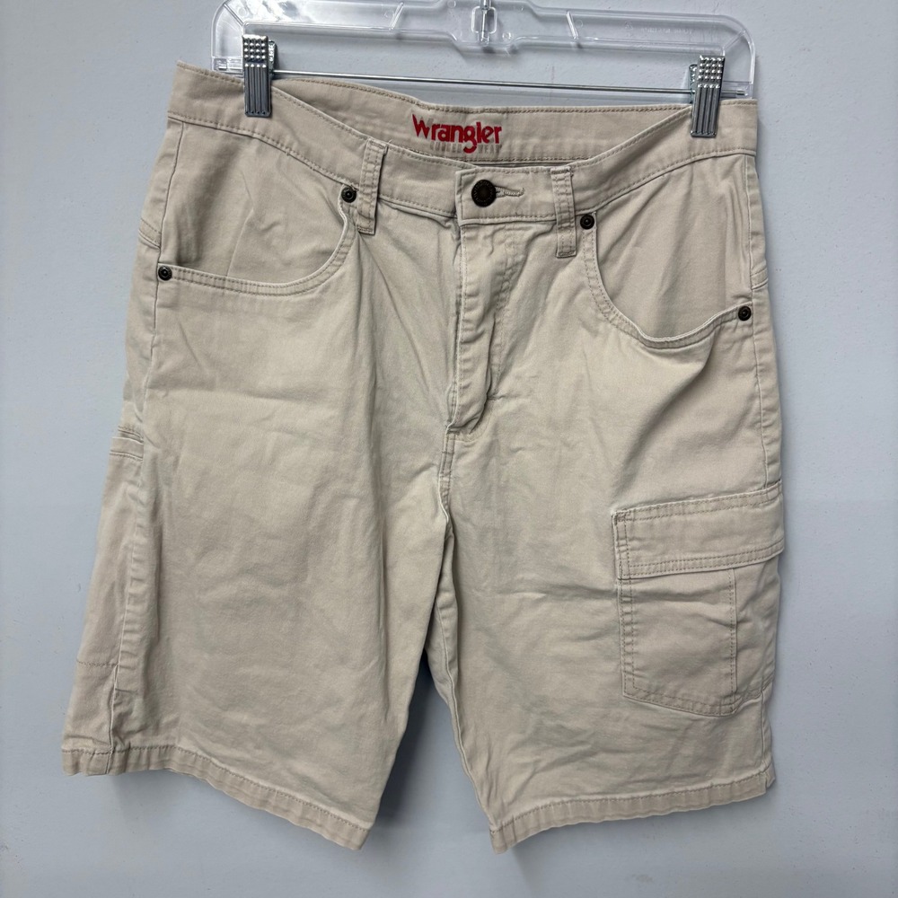Wrangler Rugged Wear Mens 32 Khaki Tan Cargo Shorts Stretch Cotton Gorpcore